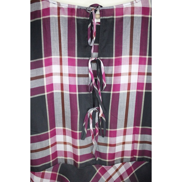 Ann Taylor LOFT Plaid NWT Semi-Sheer Red Plaid Tie Back Tunic Small - Picture 9 of 11